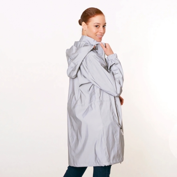 nuage Reflective Hooded Raincoat Silver  Outdoor Size 14 - Picture 2 of 15